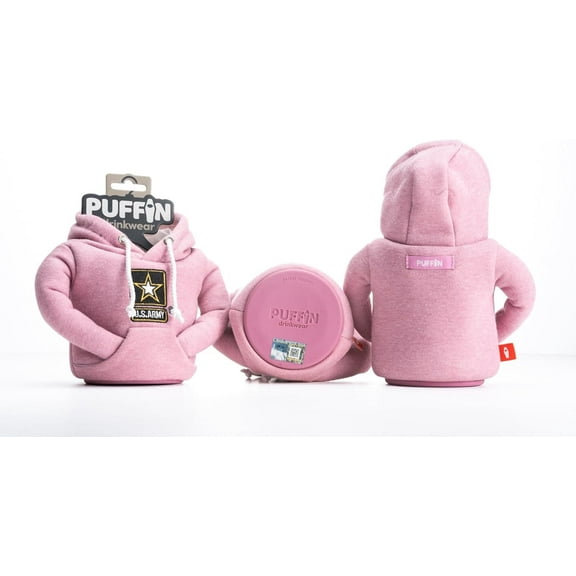 Puffin - The Hoodie Beverage Jacket, Insulated Can Cooler, U.S. Army Rose/White