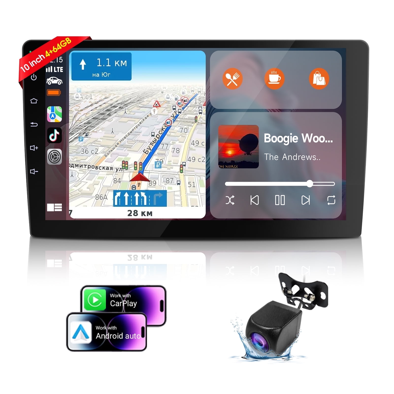 Haudio 10.1" Wireless CarPlay & Android Auto Touchscreen Car Radio, 8-Core 4+64GB Double Din Car Stereo, HD Backup Camera, Voice Control Car Audio