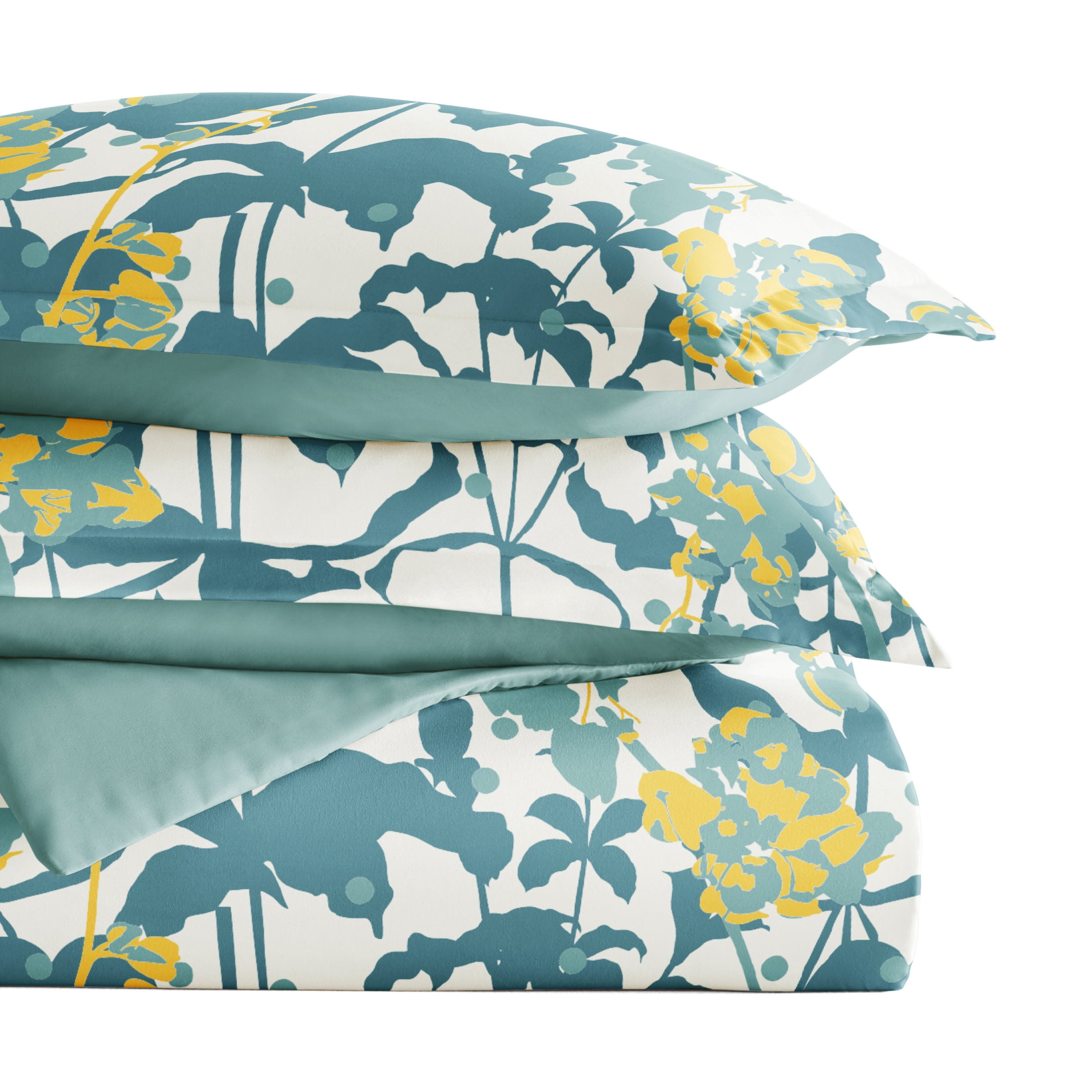 Noble Linens Teal Boho Flower Reversible 2-Piece Duvet Cover Set, Twin/Twin XL