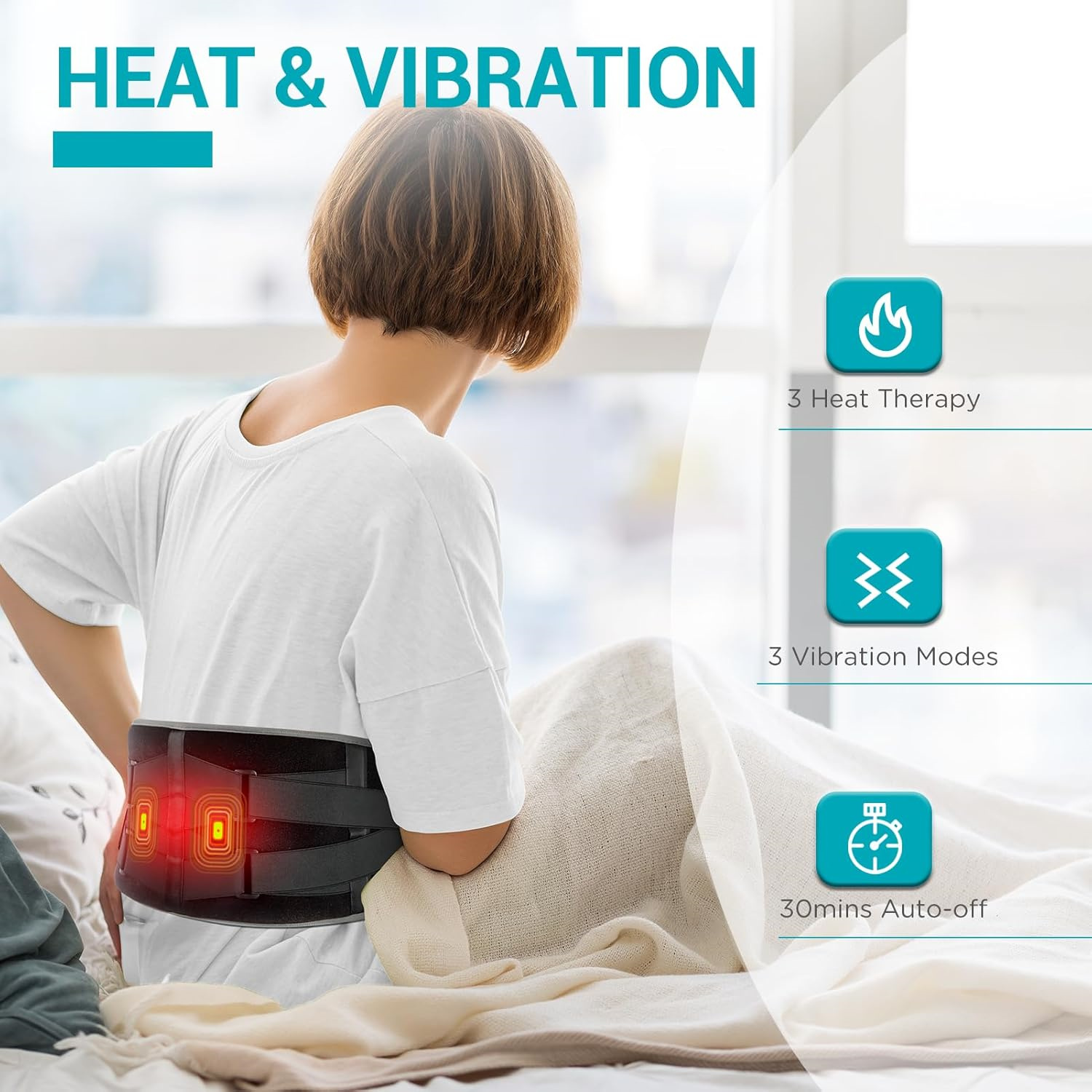 Comfytemp Cordless Heating Pad with Massager for Back Pain Relief, Portable Lower Back Massager Eligible Rechargeable, Birthday Gifts for Women Men Mom Dad Seniors Christmas 3 Heat 30 Auto-Off