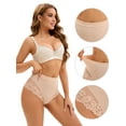 thumbnail image 3 of DARING DIVA Women's High-Waisted Underwear Thong Briefs Lace Trim Panties Beige L, 3 of 6