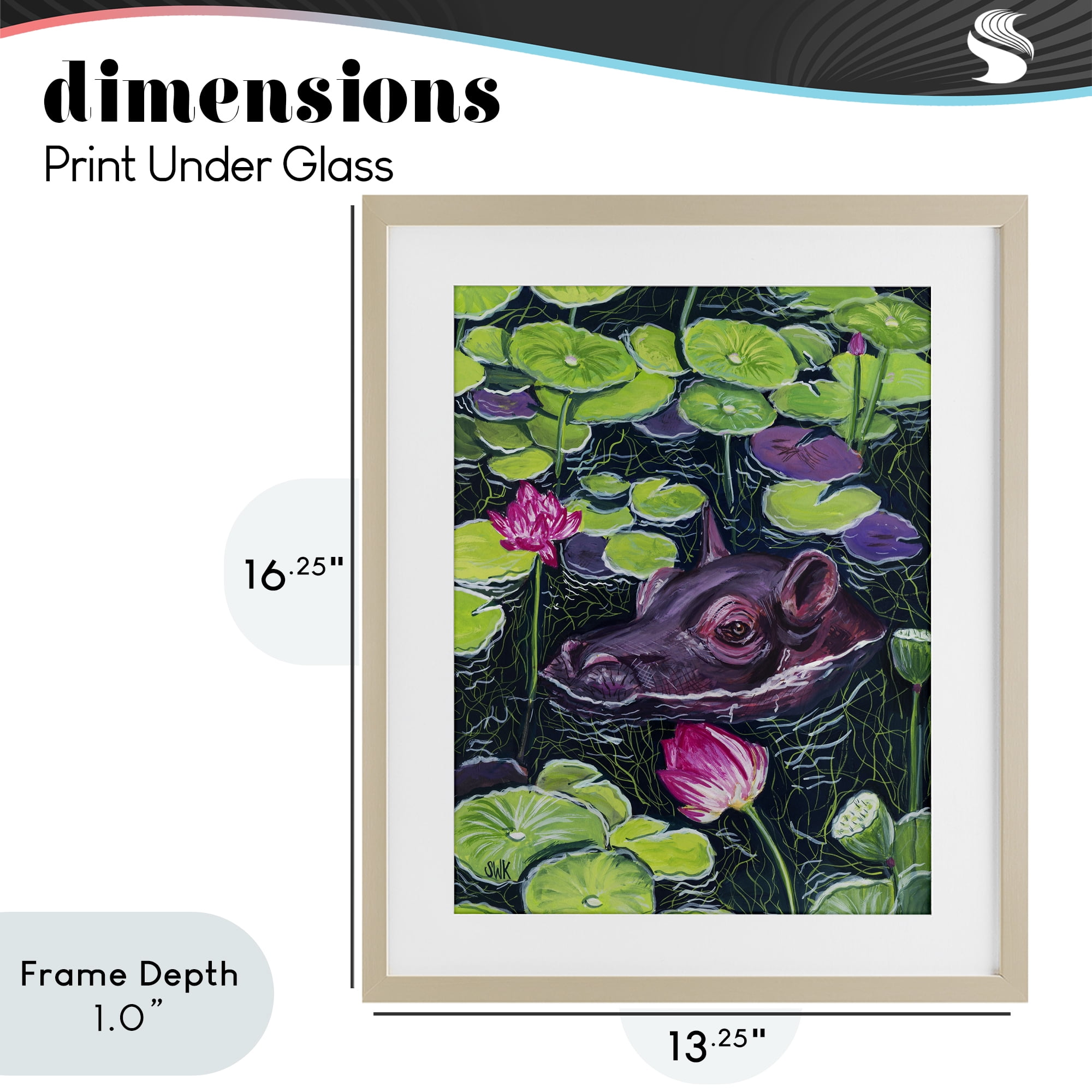Stupell Industries Hippo & Blossoms Pond Birch Framed Print Under Glass, design by Sarah Waldron Kimball