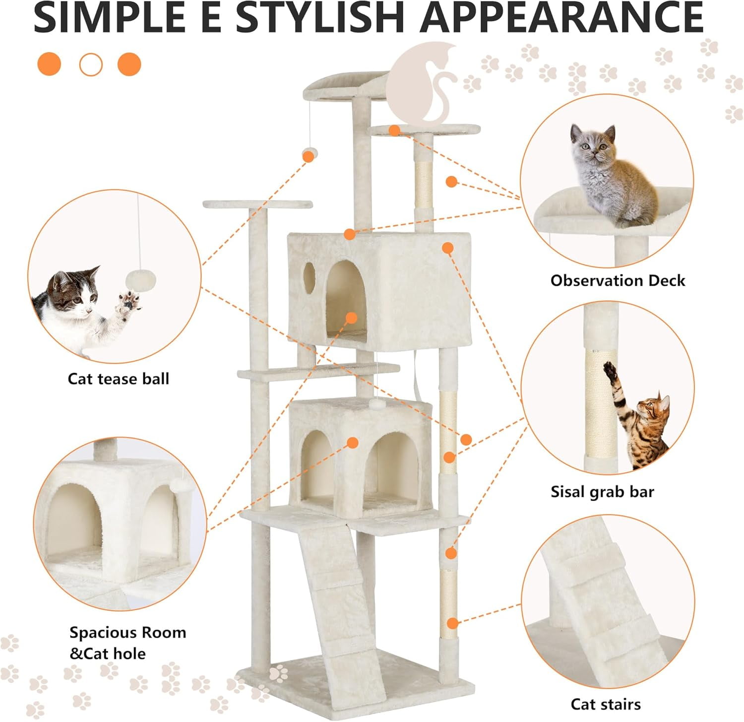 Bestpet 81in Cat Tree Tower for Indoor Cats,Multi-Level Cat Furniture Activity Center with Cat Scratching Posts Stand House Cat Condo with Funny Toys for Kittens Pet Play House,Beige