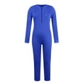 thumbnail image 3 of UoCefik Zip Front Thumbhole Long Sleeve Bodycon Cute Ribbed Romper Full Bodysuit Blue S, 3 of 5