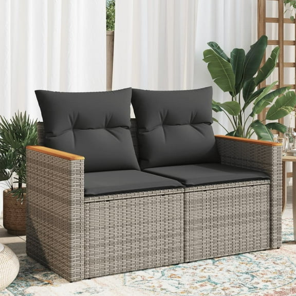 vidaXL Garden Sofa Grey Poly Rattan, Powder-coated steel, Solid Acacia wood