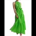 thumbnail image 3 of Vestido Maxi Floral de Verano para Mujer, Sin Mangas, Cuello Halter, Volantes Sueltos, Bohemio con Cinturón Verde XL, 3 of 9