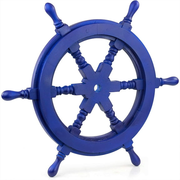 Wooden Ship Wheel | Nautical Pirate's Wall Sculptures & Home Hanging Decor | Painted Handcrafted Maritime Nursery Gifts Ideas (Indigo Blue) (24 Inches)