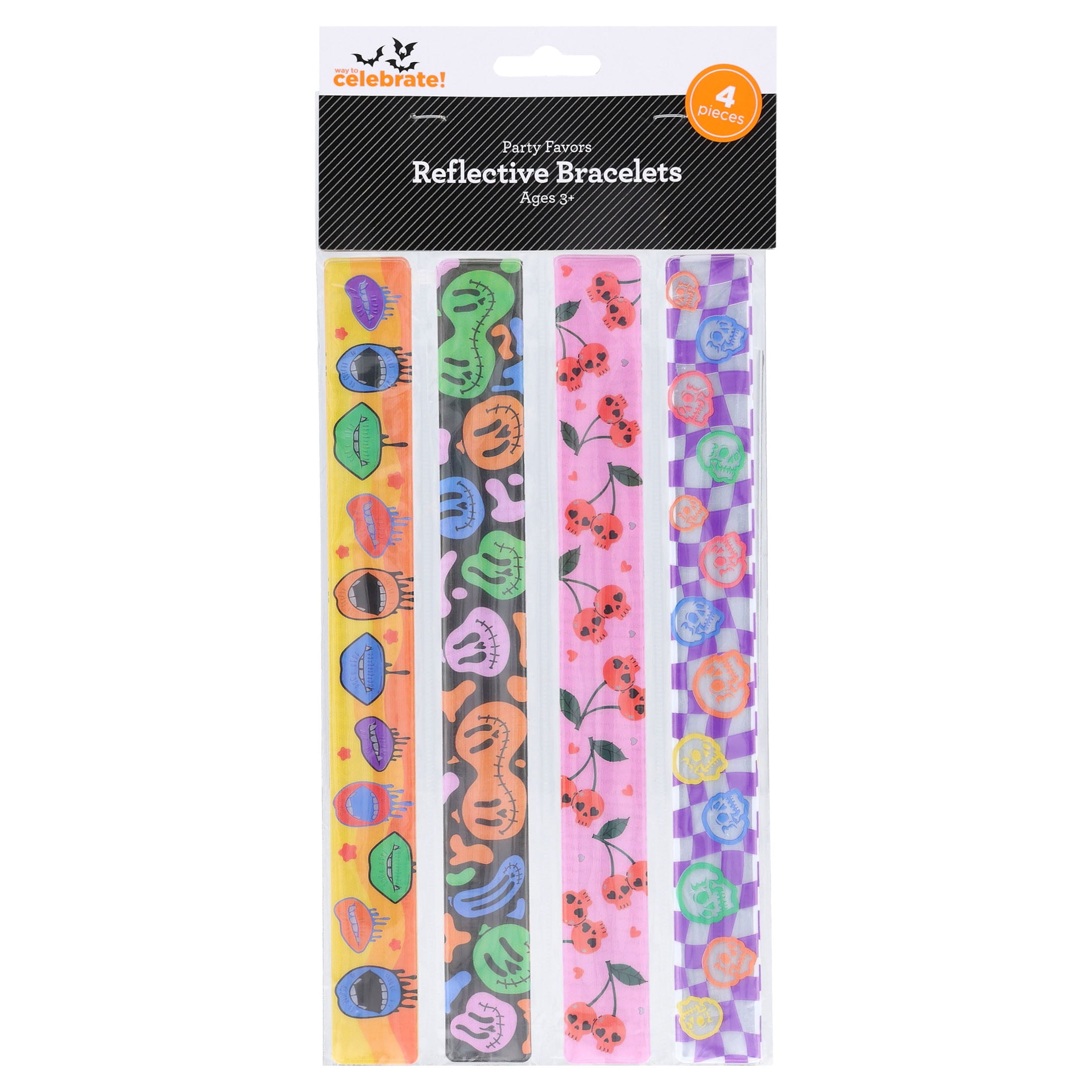Reflective Slap Bracelet Party Favors, Multicolor, 4 Count, Halloween by Way To Celebrate
