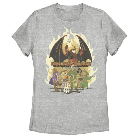 Women's Dungeons & Dragons Cartoon Favorite Players Flames  Graphic Tee Athletic Heather Small