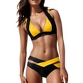 thumbnail image 1 of YOUSNH Ensemble Bikini Deux Pièces en Dentelle Crochetée Taille Haute Col en V Maillots de Bain pour Femmes Jaune P, 1 of 6