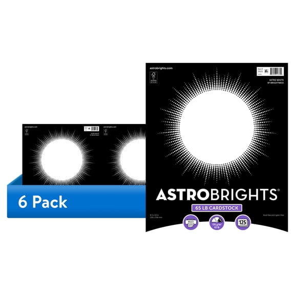 (6 pack) Astrobrights Legal Size Cover Cardstock, 8.5" x 14", 65 lb./176 Gsm, 97 Brightness, Bright White, 125 Sheets