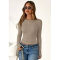 thumbnail image 3 of PRETTYGARDEN Women Summer Long Sleeve Shirts Ribbed Knit Crewneck Fitted Basic Tee Going Out Tops Casual Workout Outfits, 3 of 10
