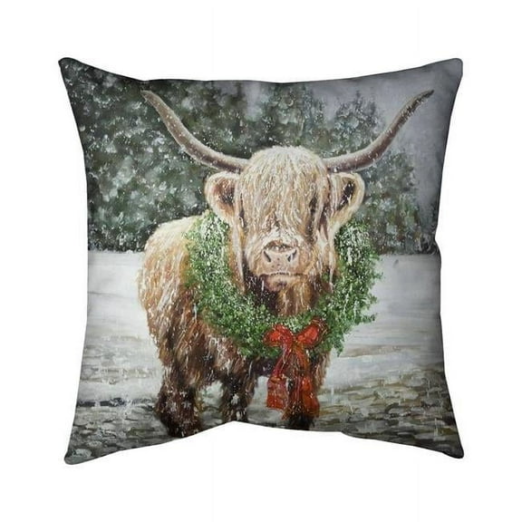 Begin Home Decor 5541-1616-HO23 16 x 16 in. Highland Christmas Cow White Kitchen Pillow - Home Decor