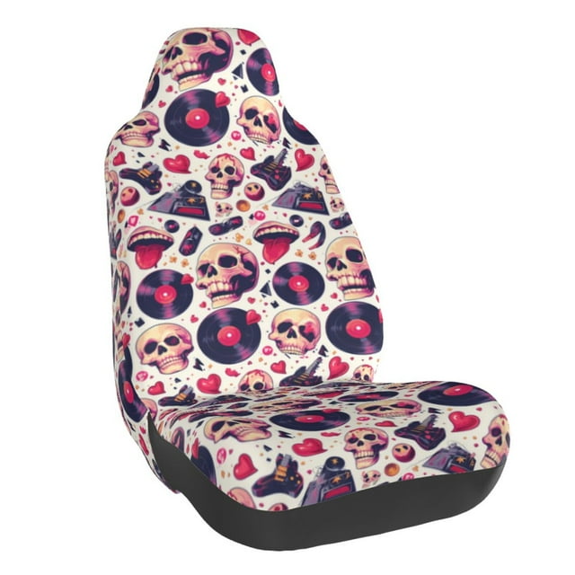 Wukai Skull lips record Guitar Full Set Car Seat Covers with Soft Padding Universal Auto Front Seats Protector and Cushion Mat