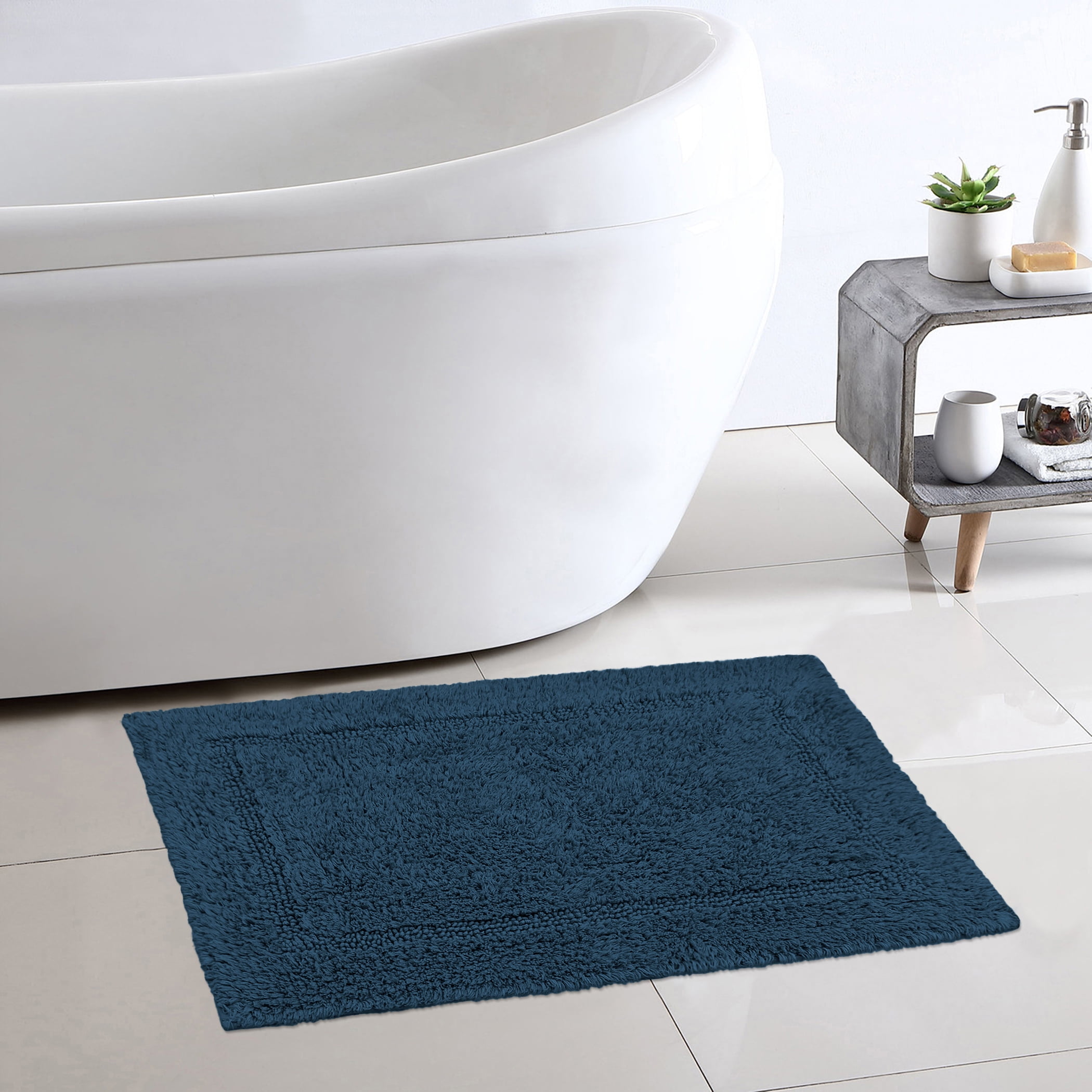 Better Homes & Gardens Cotton Reversible Bath Rug, Nimbus Blue, 17 in x 24 in