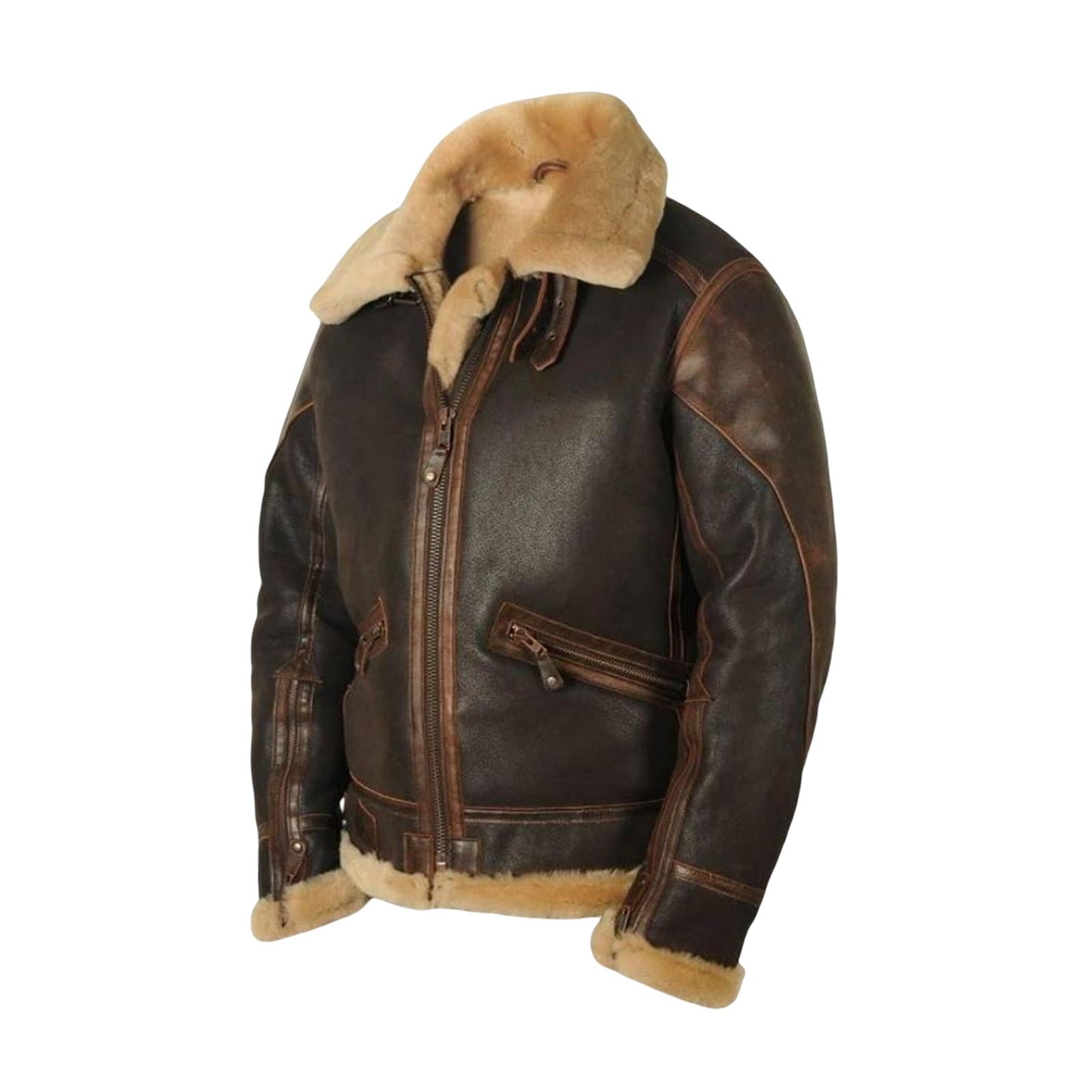 Artificial Leather Men's Trucker Jacket Plush Lined Soft with 2