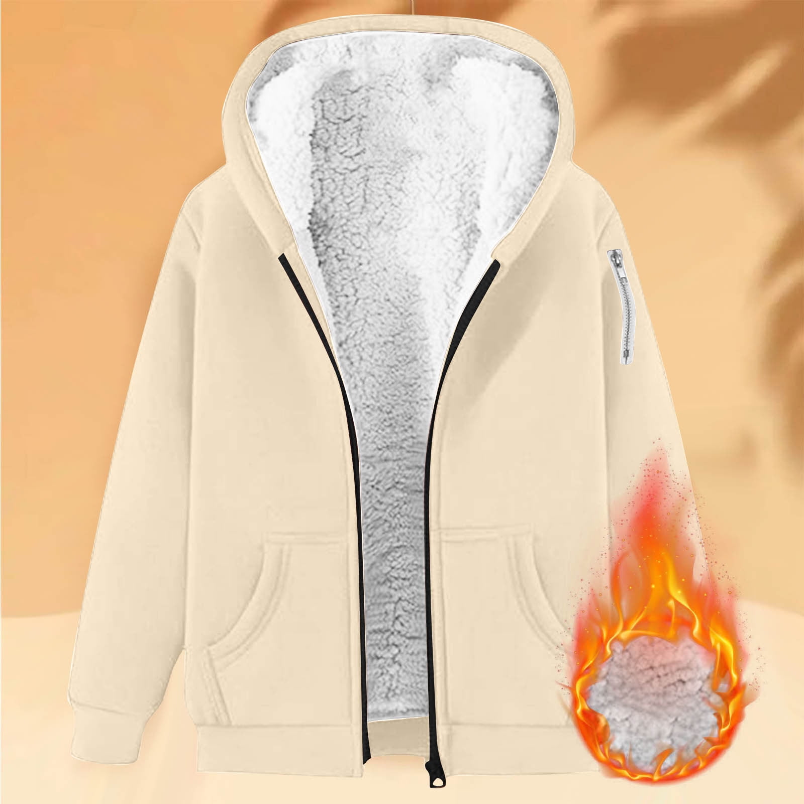 DPTALR George Women's Plus Size Solid Color Zip-Up Hooded Fleece-Thickened,Khaki,Big and Tall Men XXXXXL