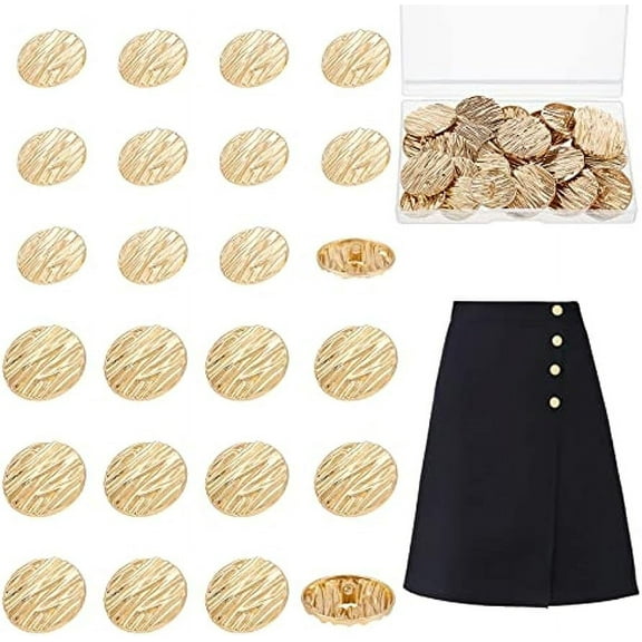 32 Pcs Alloy Shank Button Metal Flat Button Gold Blazer Buttons Sewing Button for Jacket Suit Woolen Coat Shirt Trousers Sewing DIY Crafts and Jewelry Making (25mm 30mm Light Gold)