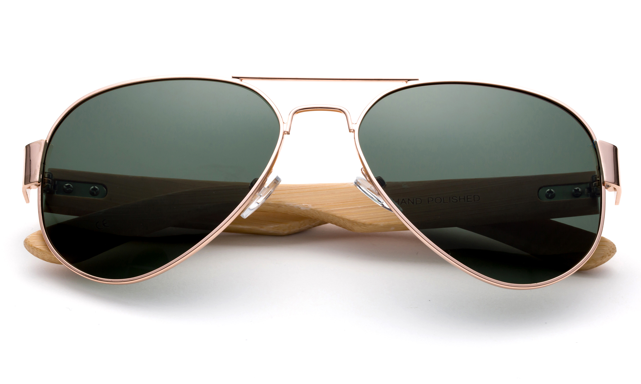 High Qaulity Polarized Sunglasses with Real Bamboo Arm Aviator Sunglasses Bamboo Sunglasses for Men & Women - image 1 of 2