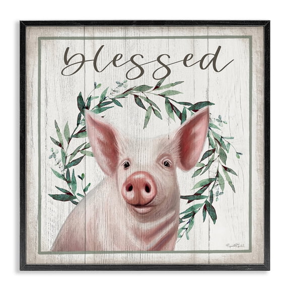 Stupell Industries Rustic Lodge Blessed Farmhouse Pig Black Framed Giclee Art, 12 x 12, by Elizabeth Tyndall