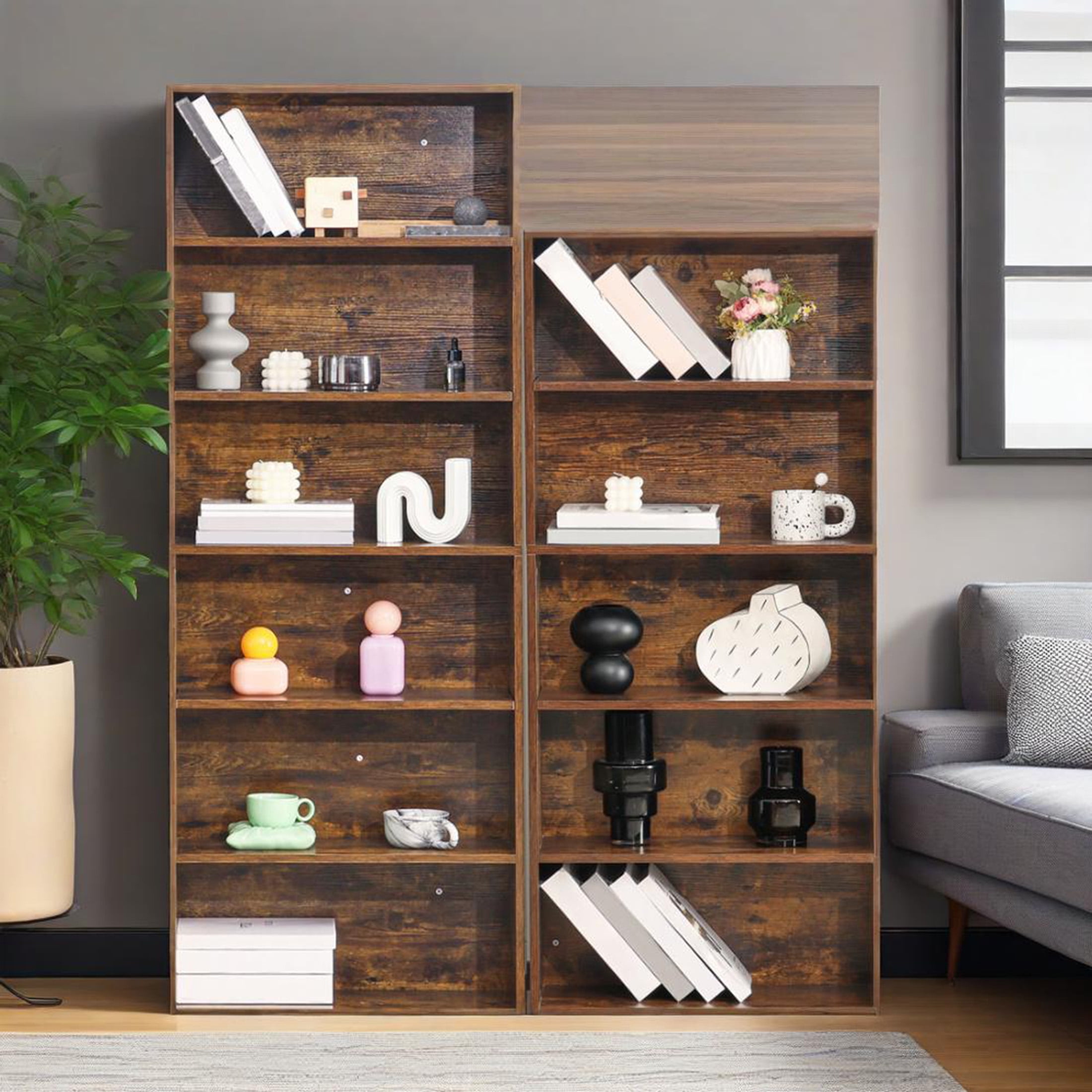 CONCETTA 6 Shelf Bookcase, 63 Inch Tall Floor Standing Open Bookshelf for Home Office and Living Room, Classic Rust