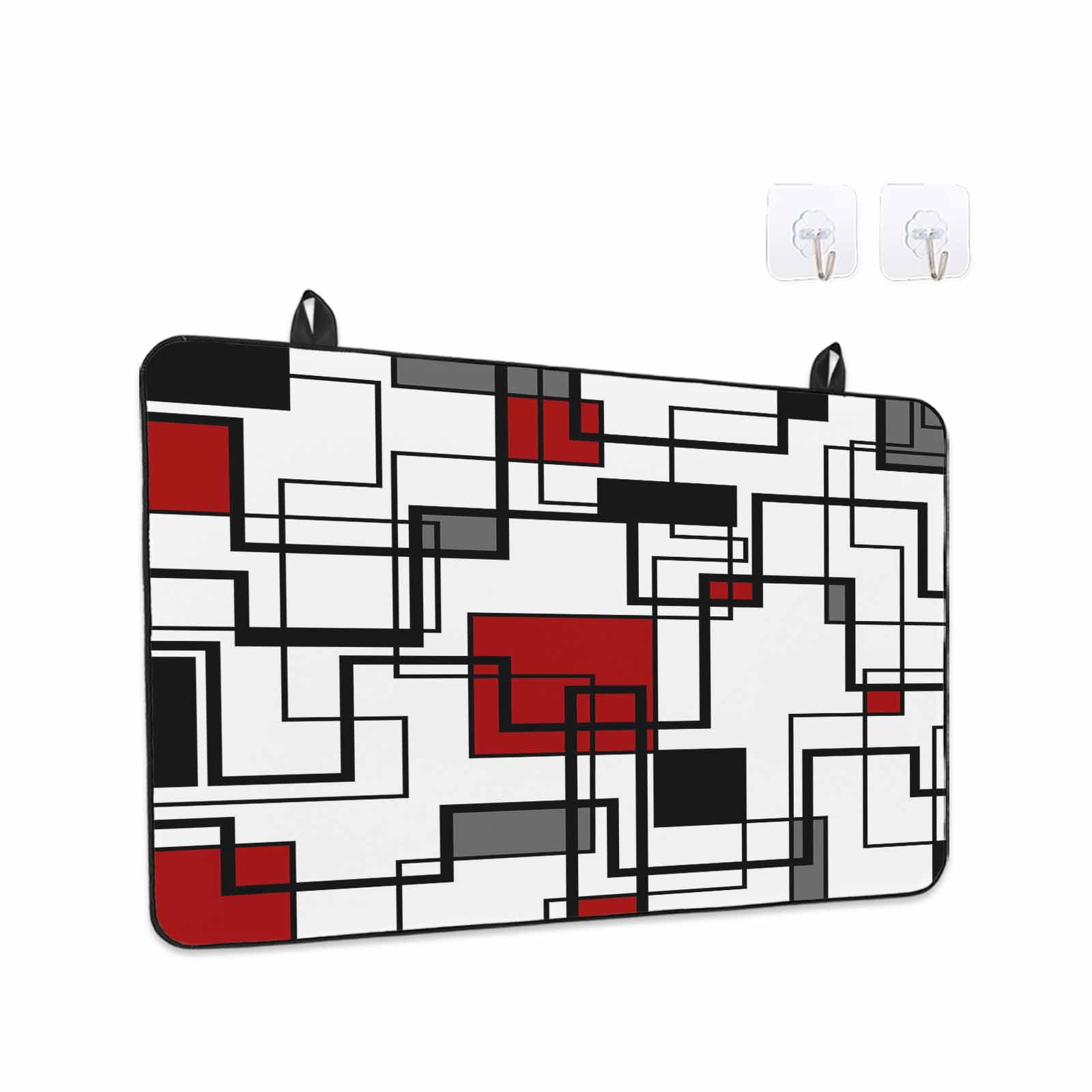 Red Geometric Stove Top Cover for Electric Stove, Heat-proof & Non Slip Glass Top Stove Cover Protector, Modern Black Gray Abstract Striped Art Kitchen Flat Cooktop Rubber Mat 28.5x20.5 Inches
