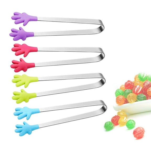 EXHUMKY 4pcs Stainless Steel Serving Tongs Assorted Color Serving Food for Hosts