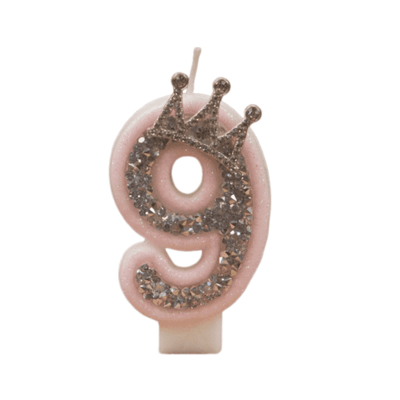 Btomtd Birthday Crown Number Candle 3 Inch Cake Topper Candles for Milestone Party Supplies Celebration Table Decor, 9