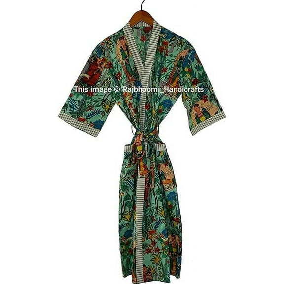 Rajbhoomi Handicrafts Women Kimono Robes Cotton Lightweight Robe Short Knit Bathrobe Sleepwear Ladies Loungewear