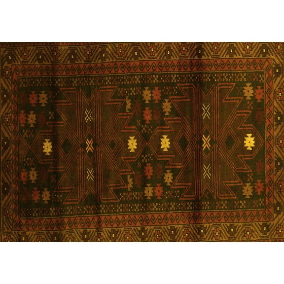 Ahgly Company Machine Washable Indoor Rectangle Persian Yellow Traditional Area Rugs, 5' x 7'