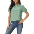 thumbnail image 1 of Blusas de manga corta con volantes de INSPIRE CHIC para mujeres, con botones en la parte posterior, elegantes y casuales, color verde S, 1 of 1