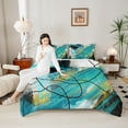 thumbnail image 4 of jejeloiu Oil Painting Ombre Bedding Comforter Set,Cyan Geometric Stripes Twin Comforter Sets,Modern Abstract Minimalist Bedding Set For Girl,Microfiber Room Decoration Reversible,2pcs, 4 of 8