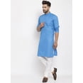 thumbnail image 5 of eloria Men's Traditional Blue Solid Cotton Blend Long Kurta Pyjama set, 5 of 7
