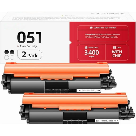 051 Black Toner Cartridge 2-Pack with chip Replacement for Canon 051 CRG-051 051H Compatible for Canon ImageCLASS MF264dw MF267dw MF269dw LBP162dw MF266dw MF263dn LBP161dn