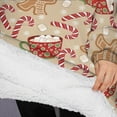 thumbnail image 3 of Oversized Wearable Blanket Hoodie,Beige Christmas Gingerbread Man Pattern Sherpa Blanket Hoodie with Super Pockets,Super Warm Fuzzy Pullover for Women & Men, 3 of 6