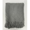 thumbnail image 4 of Fennco Styles Irregular Rhombus Diamond Knit Fringe Throw Blanket 50" W x 60" L – Grey Geometric Woven Blanket for Couch, Bedroom and Living Room Décor, 4 of 6