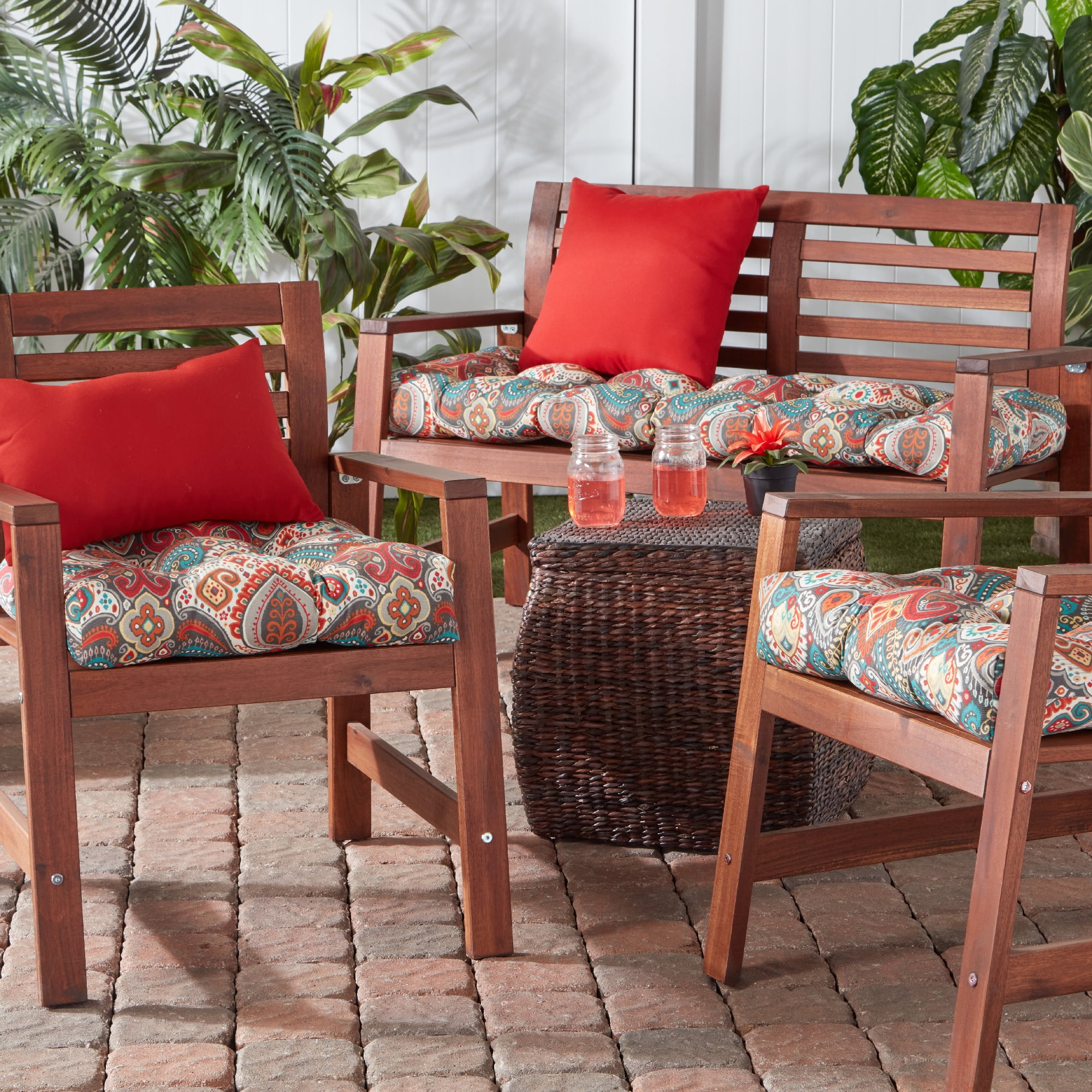 Greendale Home Fashions Tufted Outdoor 20'' x 20'' Seat Cushion, Set of 2, Asbury Park