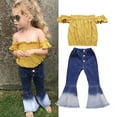 thumbnail image 3 of Toddler Baby Girl Clothes Off Shoulder Tube Top Shirt Bell Bottom Flare Pants Infant Girl Summer Outfits Clothes 3-7T, 3 of 5