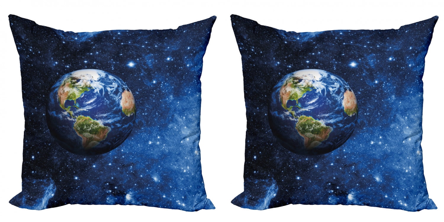 Space Throw Pillow Cushion Cover Pack of 2, Outer View of Earth