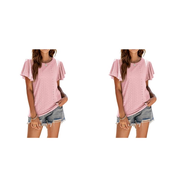 Qarigey Camiseta de mujer con volantes de Color sólido cuello estética linda blusa suelta fiesta noche Club verano Top niñas ropa Type5 NO5