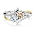 thumbnail image 2 of Gem Stone King 925 Silver and 10K Yellow Gold Ring Round Peach Morganite and Moissanite 0.92cttw (Size 7), 2 of 5