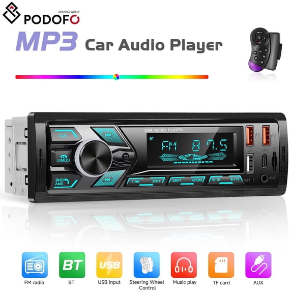 Podofo 1DIN In-Dash Car Radios Stereo Digital Bluetooth Audio Music Stereo 12V Car player Radio MP3 Player USB/AUX-IN