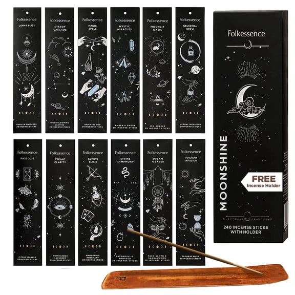 Folkulture Incense Sticks Gift Set | Pack of 12 Insense Sticks (240) with Incense Holder | Non Toxic Palo Santo Incense Sticks, Sandalwood Incense | Organic Inscents-Sticks for Meditation
