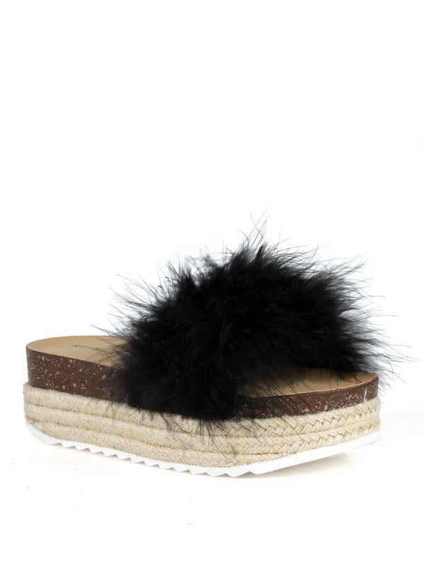 Nature Breeze Faux fur Platform Espardrilles in Black - Walmart.com