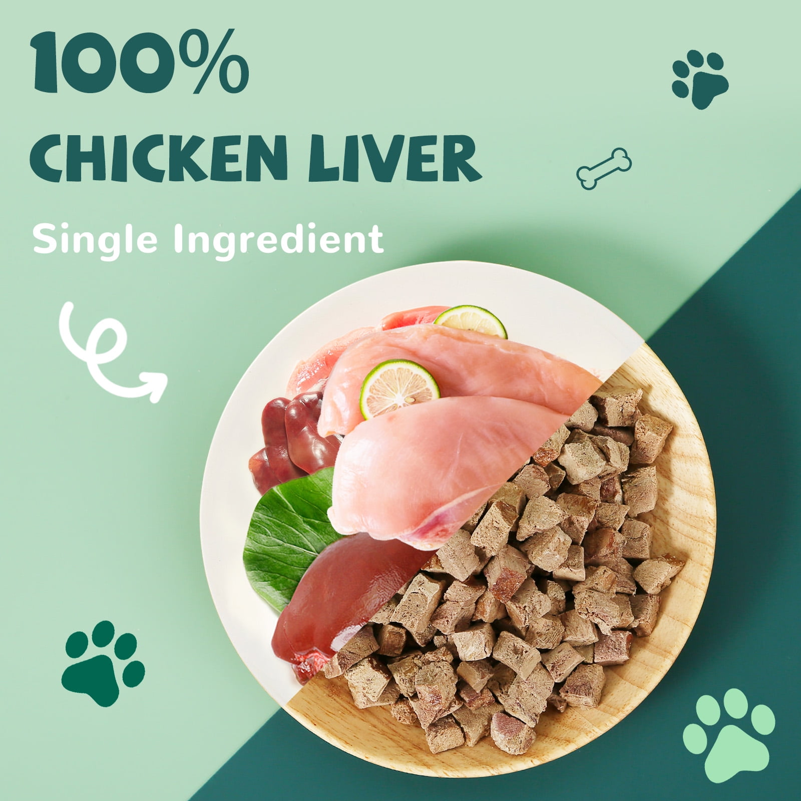 (2 pack) PAWUP Chicken Liver Freeze Dried Dog and Cat Treats, Single Ingredient, Grain Free, No Additives, High Protein Dog Toppers for Training, 4.6oz