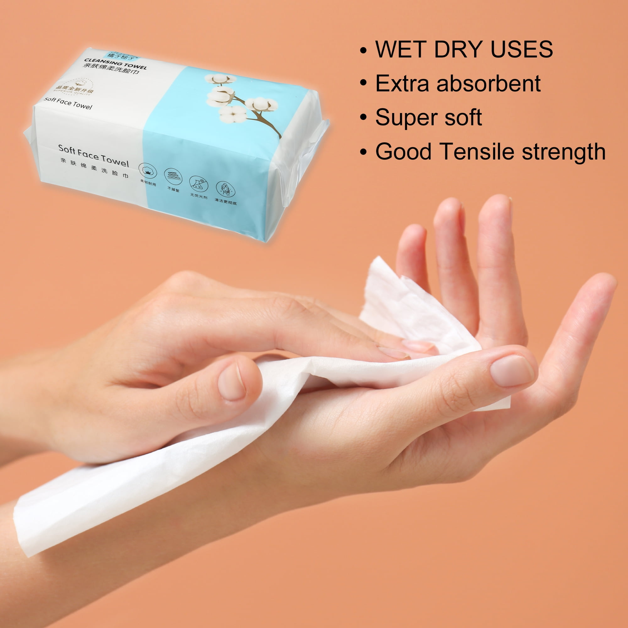 Unique Bargains Pack of 60pcs Disposable Face Towel Tissue Wet and Dry White 7.87"x7.87"