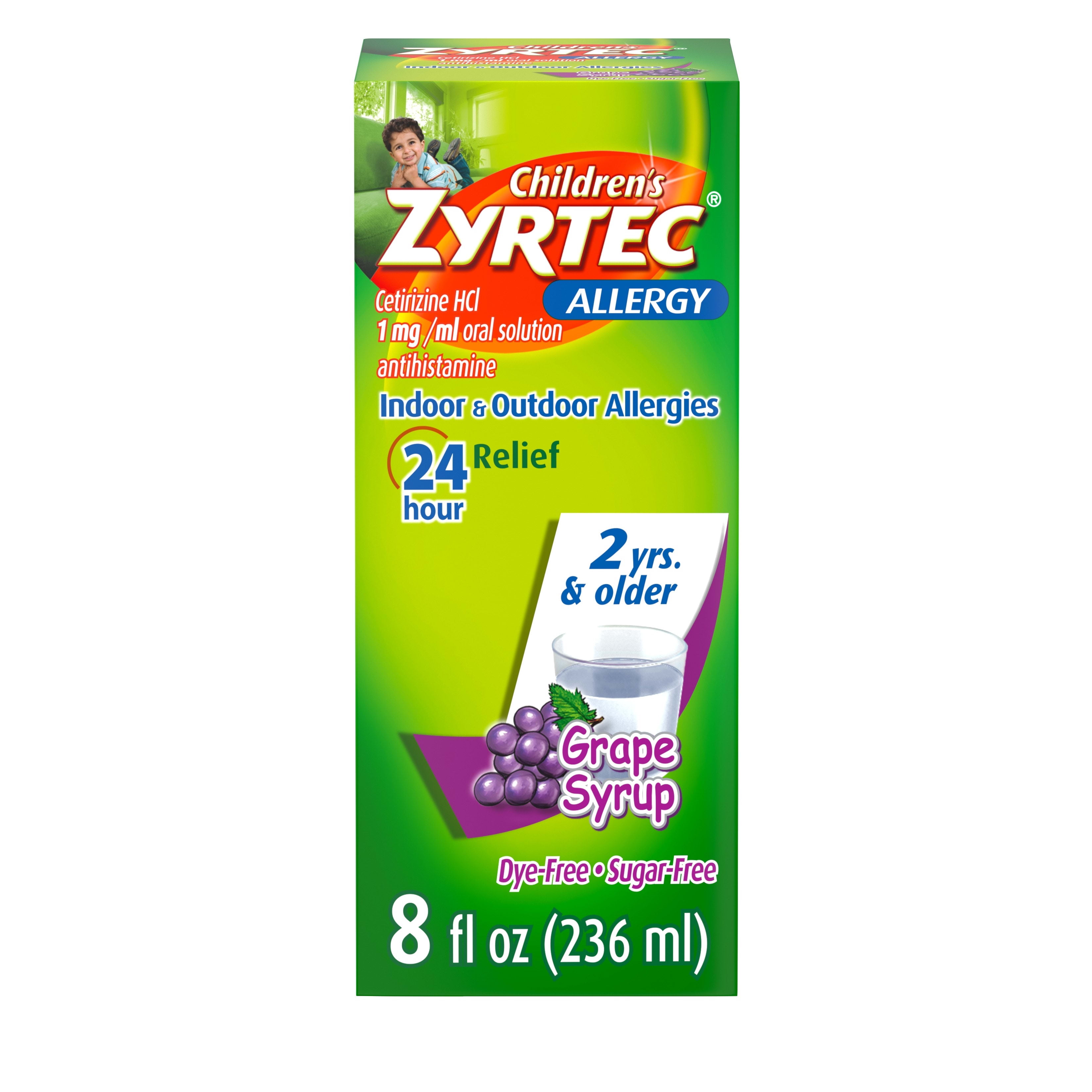 Zyrtec 24 Hour Children's Allergy Relief Syrup, Grape Flavor, 8 fl. oz