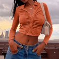 thumbnail image 5 of Tittly Womens Tops Going Out Tops Women's Long Sleeve Button Down Ruched Crop Top Shirts Going Out Tops Slim Tops Long Sleeve Tops Fall Outfits Orange S, 5 of 6