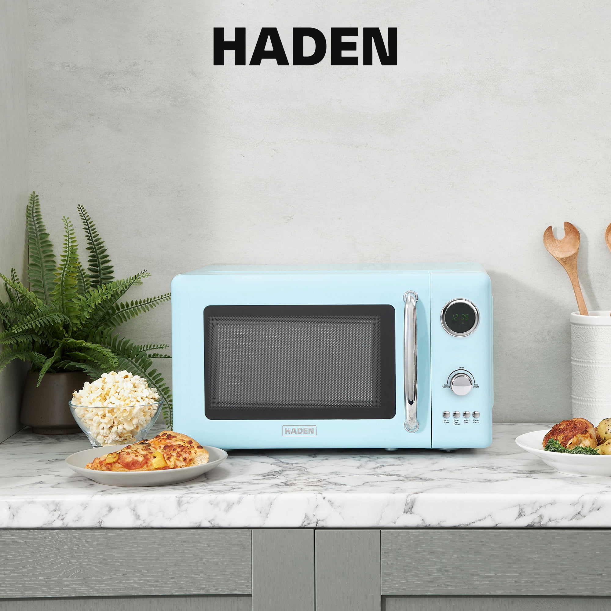 Open Box Haden 700W .7 Cubic Foot Microwave Oven w/Digital Controls, Turquoise