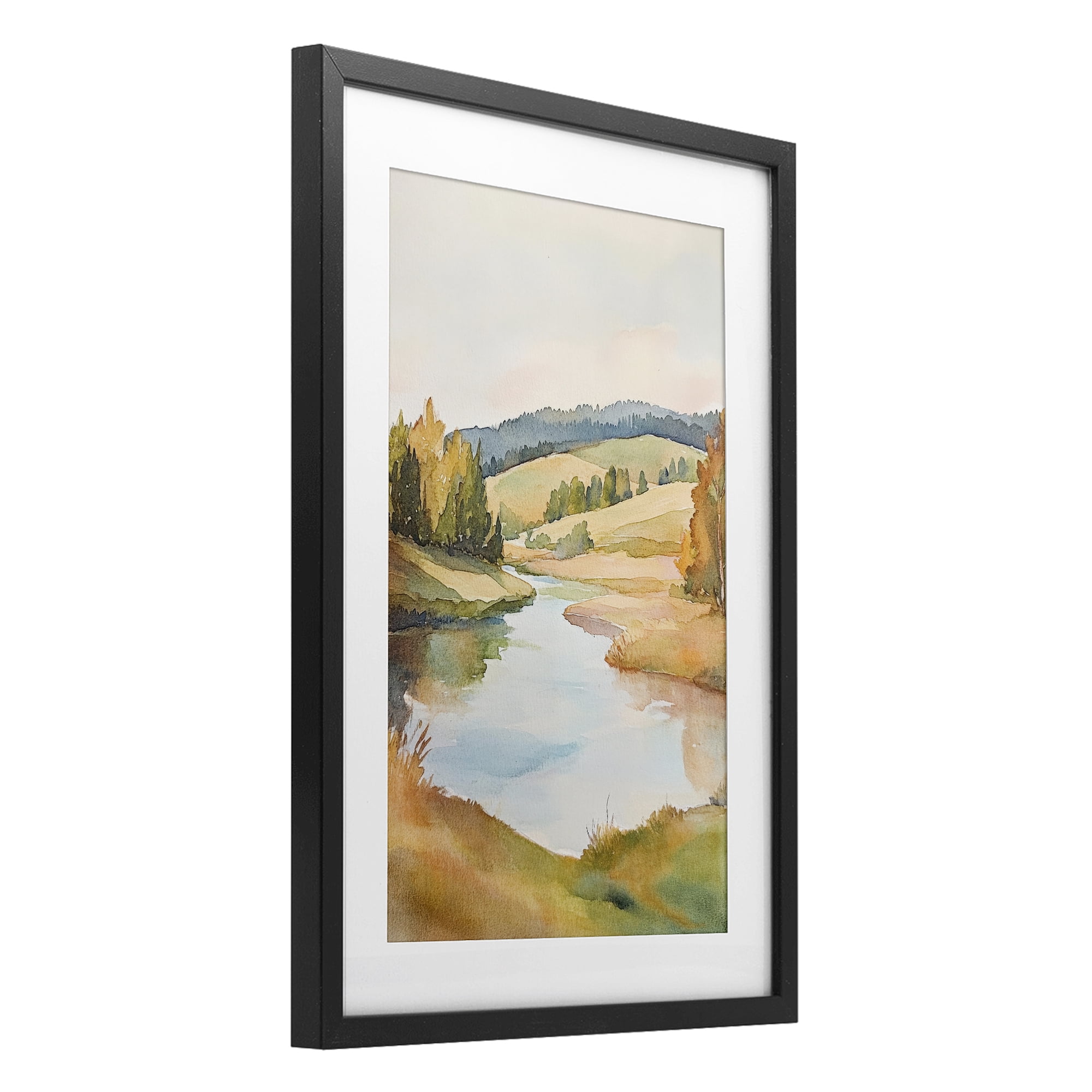 Stupell Industries Serene Watercolor Lake Escape Black Framed Print Under Glass, design by Petal Prints Design